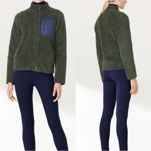 Tory Sport Sherpa Fleece in Green/Navy - Size Medium